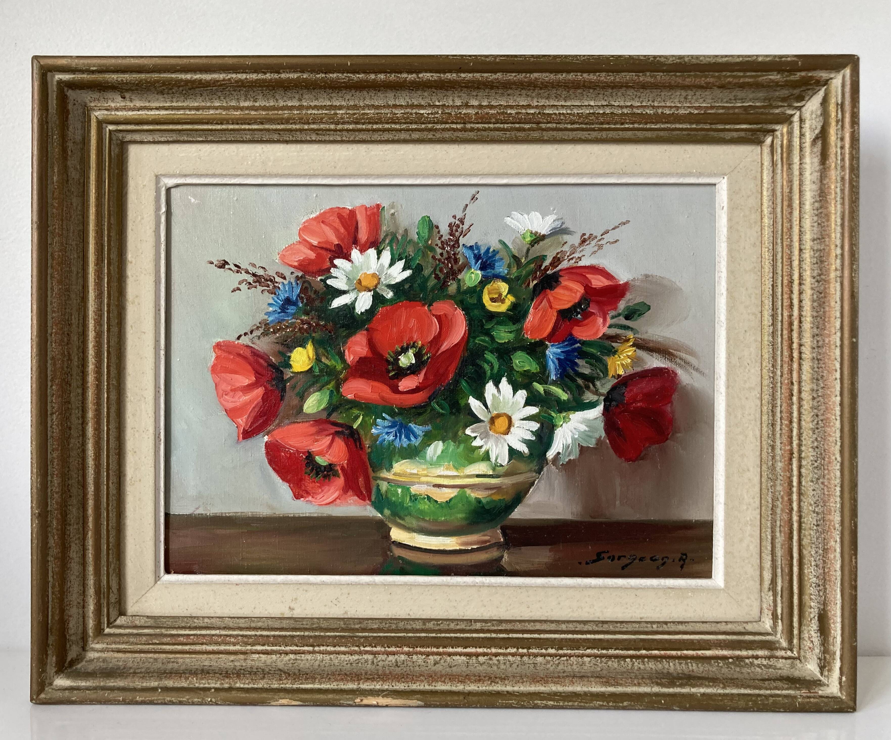 Painting painted in oil on canvas representing a bouquet of flowers signed Surgeon.