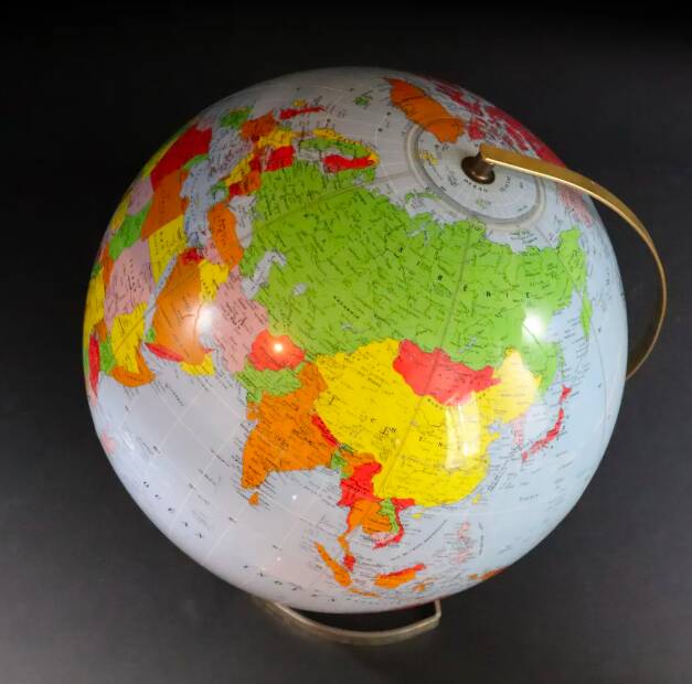 Vintage inflatable globe on stand, 1960, Taride Sevylor