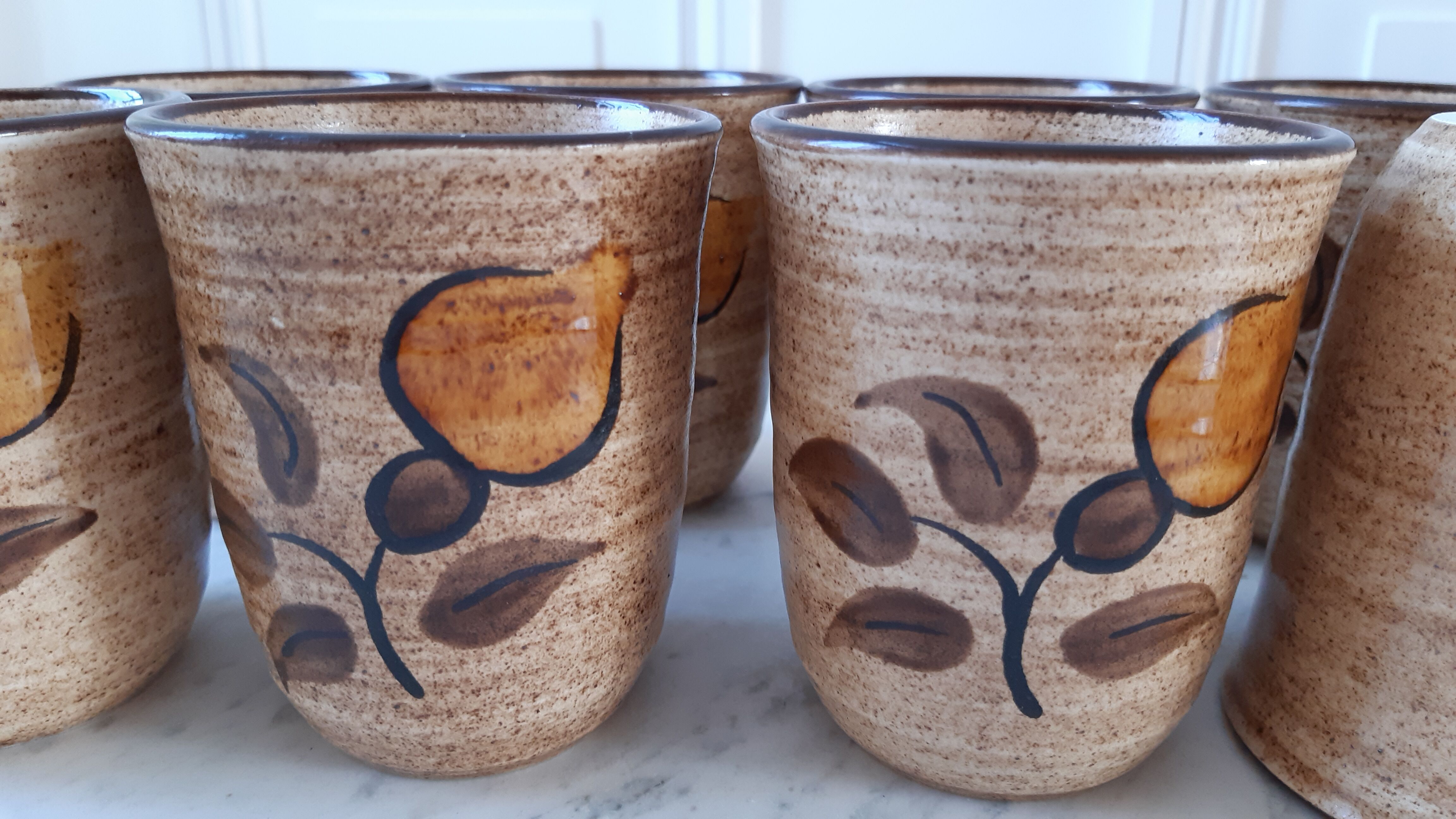 Set of 8 cups glasses in stoneware Salins 70s