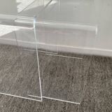 Duo of pull-out tables in plexiglass 70s