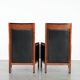 Beautiful set of 2 black cow leather Art Deco design armchairs with high back