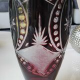Bohemian/Czech Boho crystal vase, Burgundy red, vintage