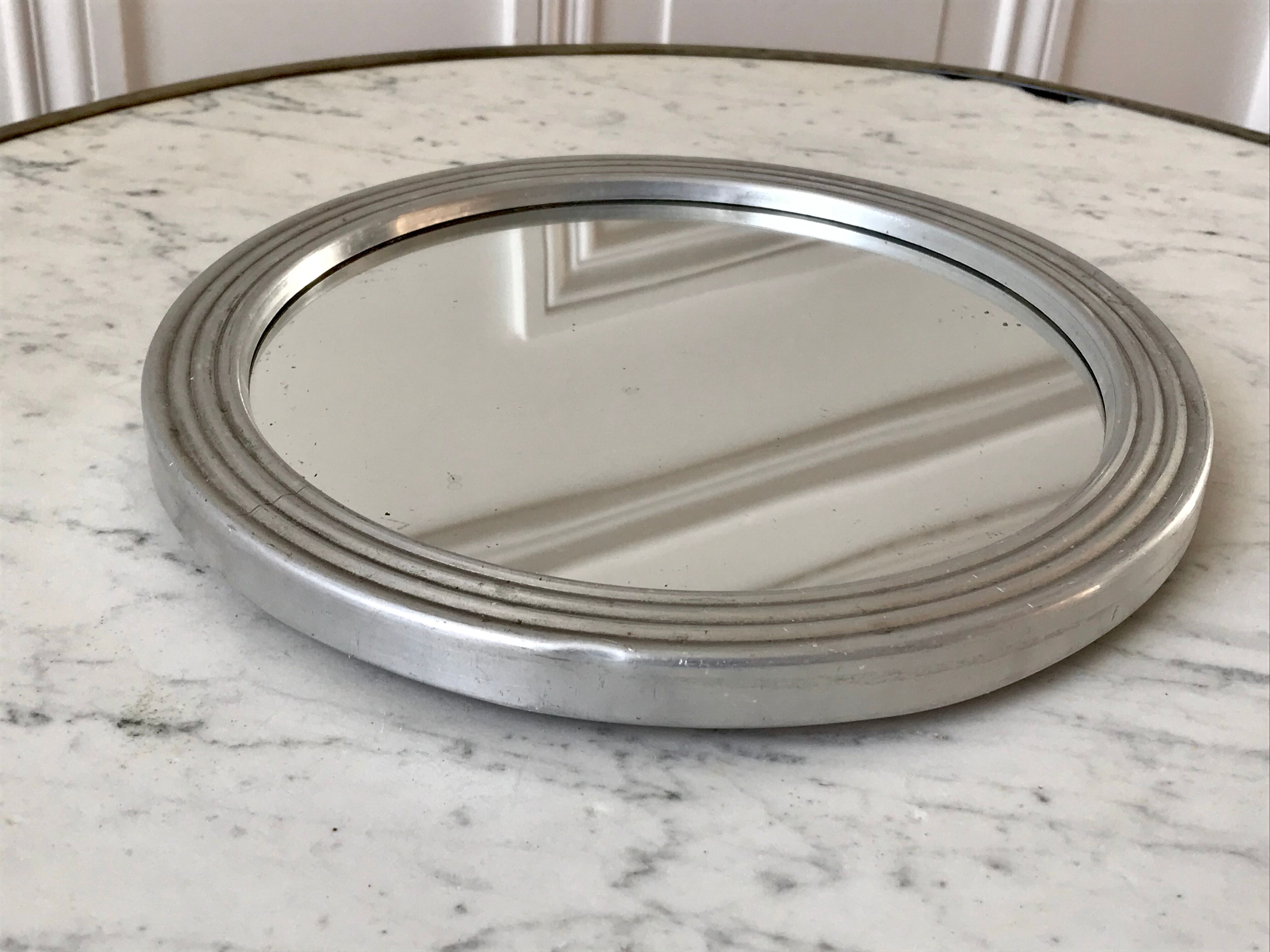 Plateau miroir rond argenté années 50
