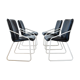 Series of 4 leather chairs, white lace-up sled