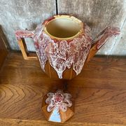 Ancienne théière gf art déco céramique flammée marron vintage