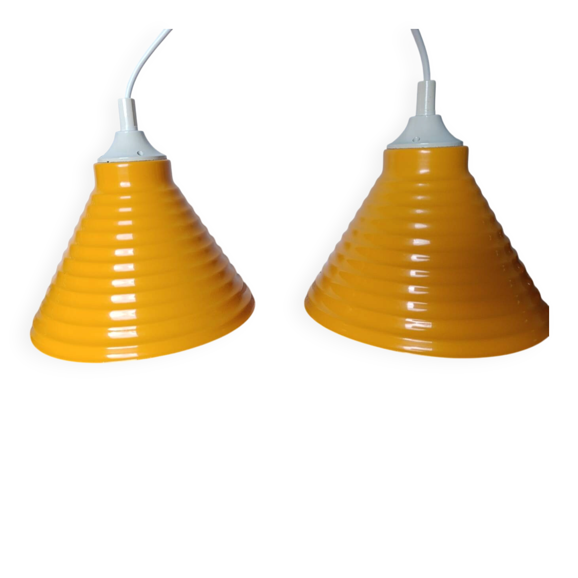 Pair of vintage egg yellow pendant lights