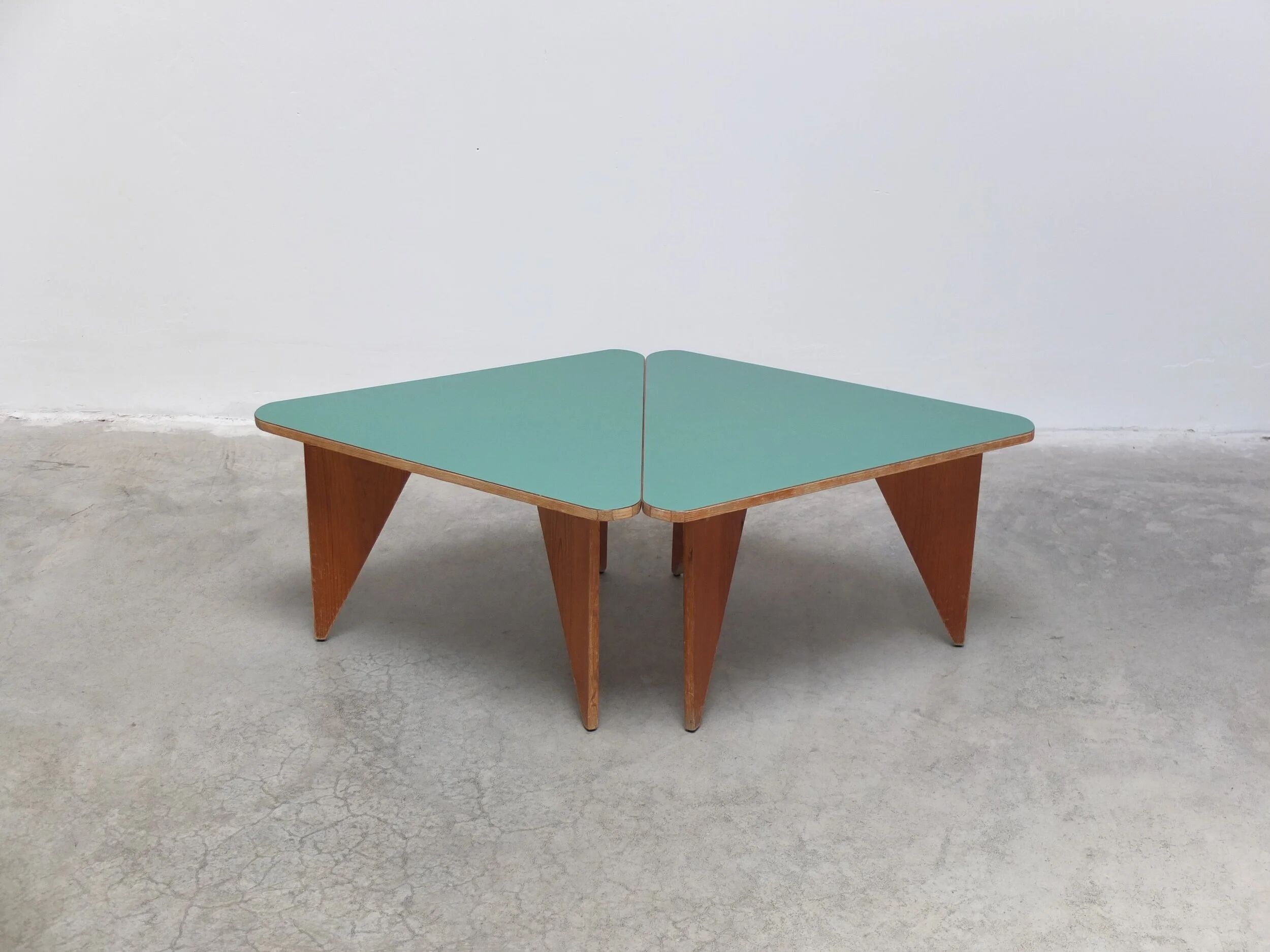 Unique pair of triangular coffee or side tables, 1960s
