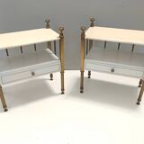 Pair of Brass and White Lacquered Nightstands with Marble Tops, Italy