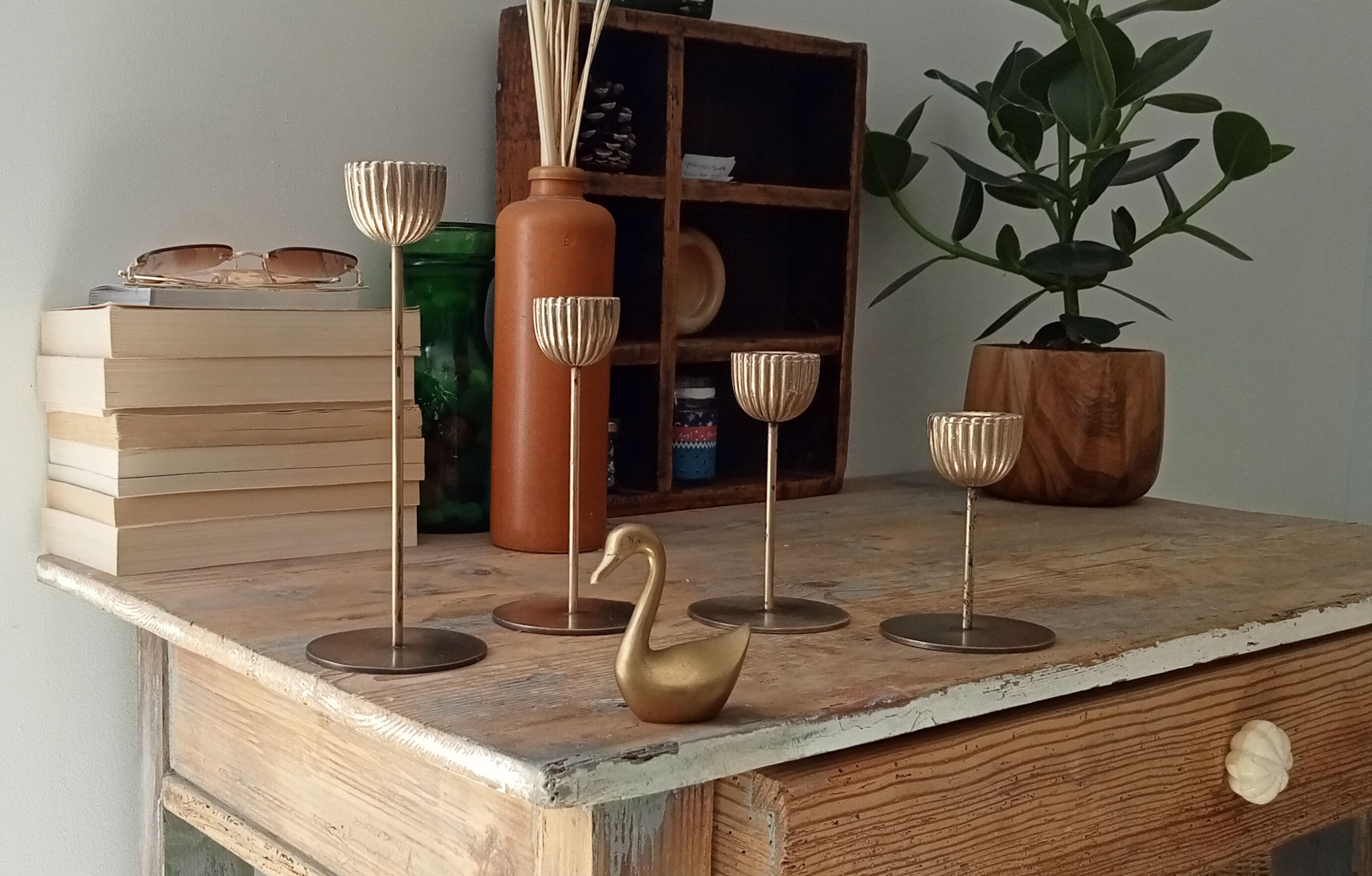 Series of Brass Tulip Candle holders 60s/70s