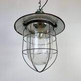 Suspension industrielle en forme de cage en émail vert, années 1960