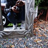 Vintage 70s Art Nouveau style hand-embossed tin wall mirror