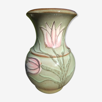 Vase à décor de fleurs 1960 Scheurich