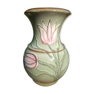 Vase à décor de fleurs 1960 Scheurich