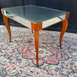 Small wooden coffee table with a mirror from the 1950s.