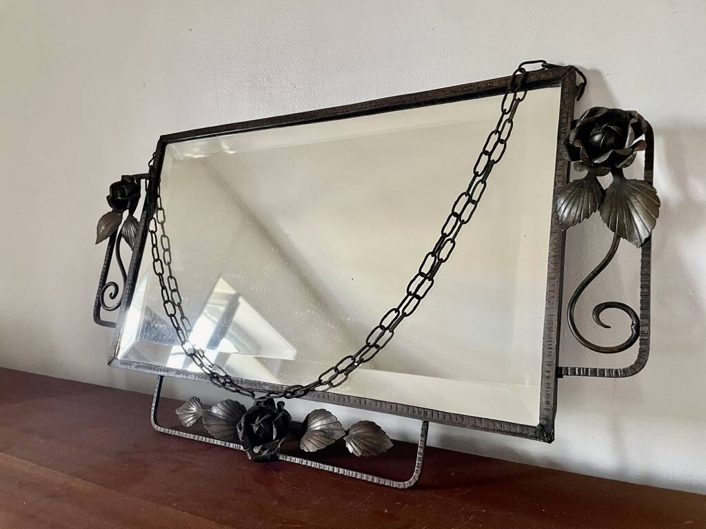 Miroir biseauté rectangulaire fer forgé début XXème