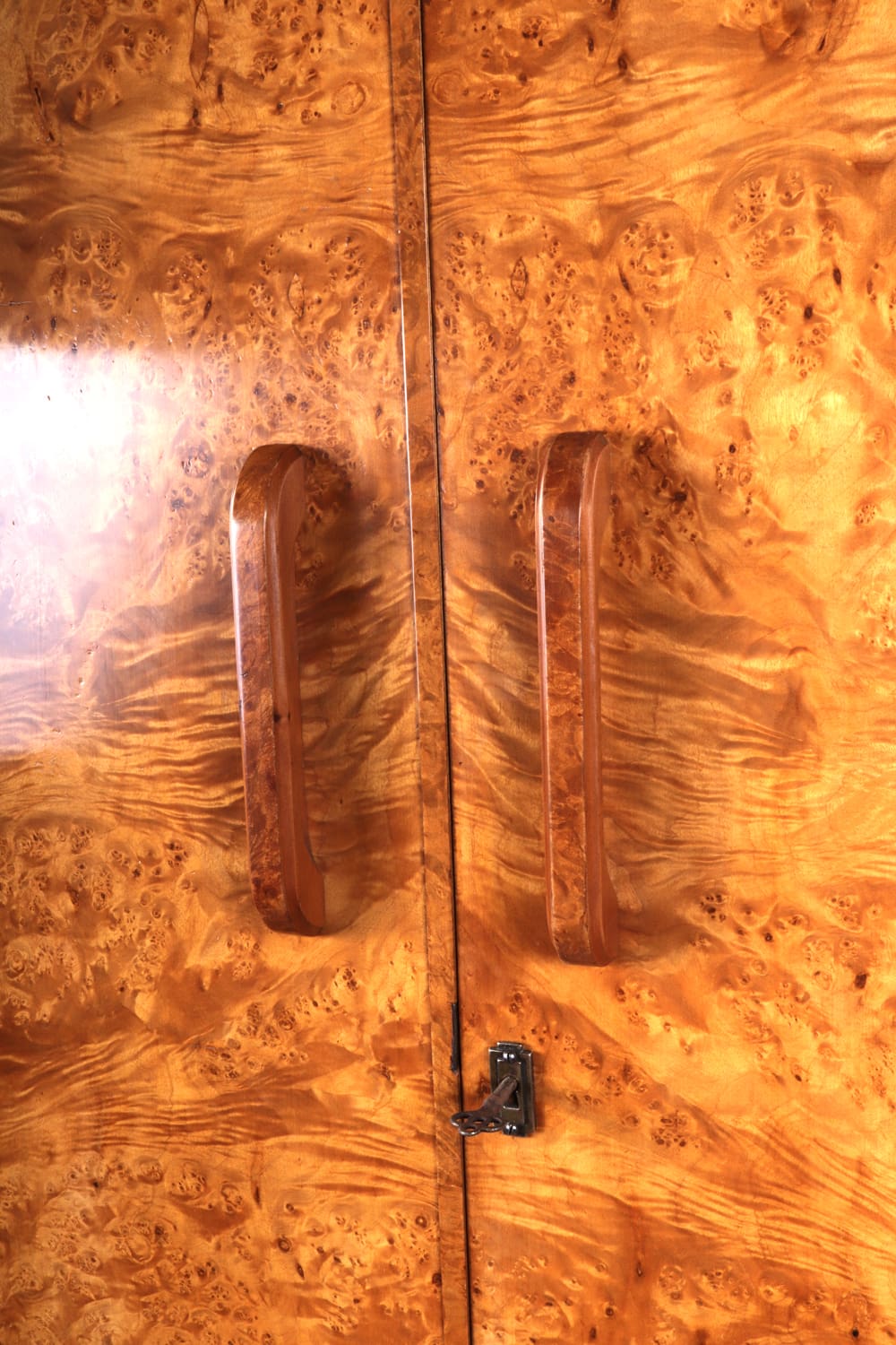 Art deco gentleman’s wardrobe in burr maple c1930