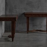 Hand-carved ornate wooden console tables, France, late 19th century