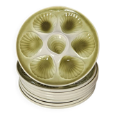 Lot of 8 vintage oyster plates moulin des loups - sage green - fran