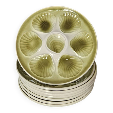 Lot of 8 vintage oyster plates moulin des loups - sage green - fran