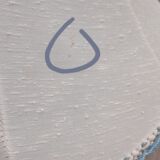Lampshade pagoda white fabric lined, fringes and blue stripes
