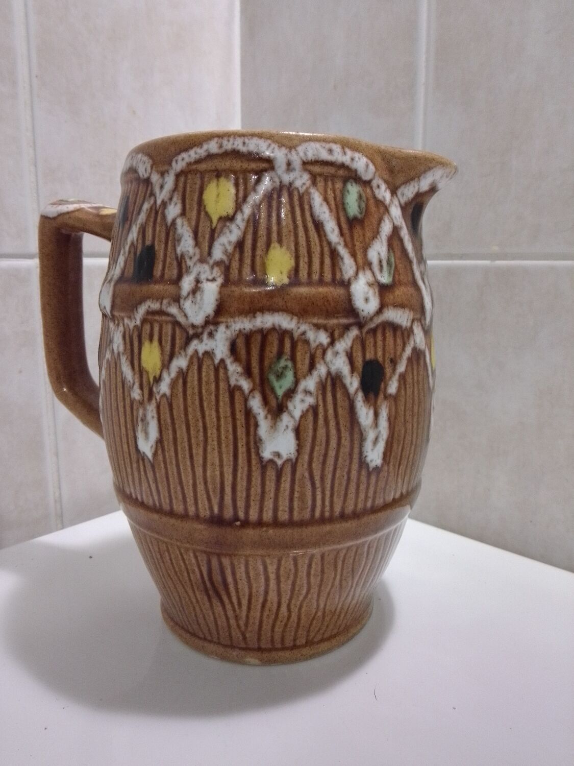 Pitcher "barrel" glazed terracotta