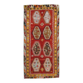 Grand Kilim Designer Vintage, Tapis Anatolien Rouge Fait Main, 149x308 Cm