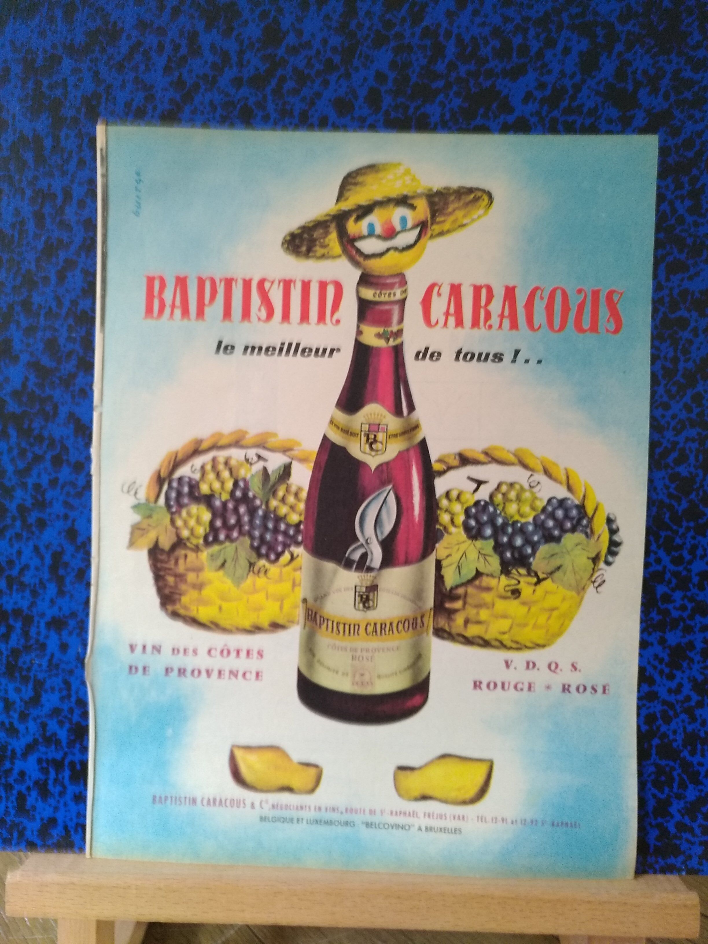 a paper advertisement, Baptistin Caracous wine from a period magazine