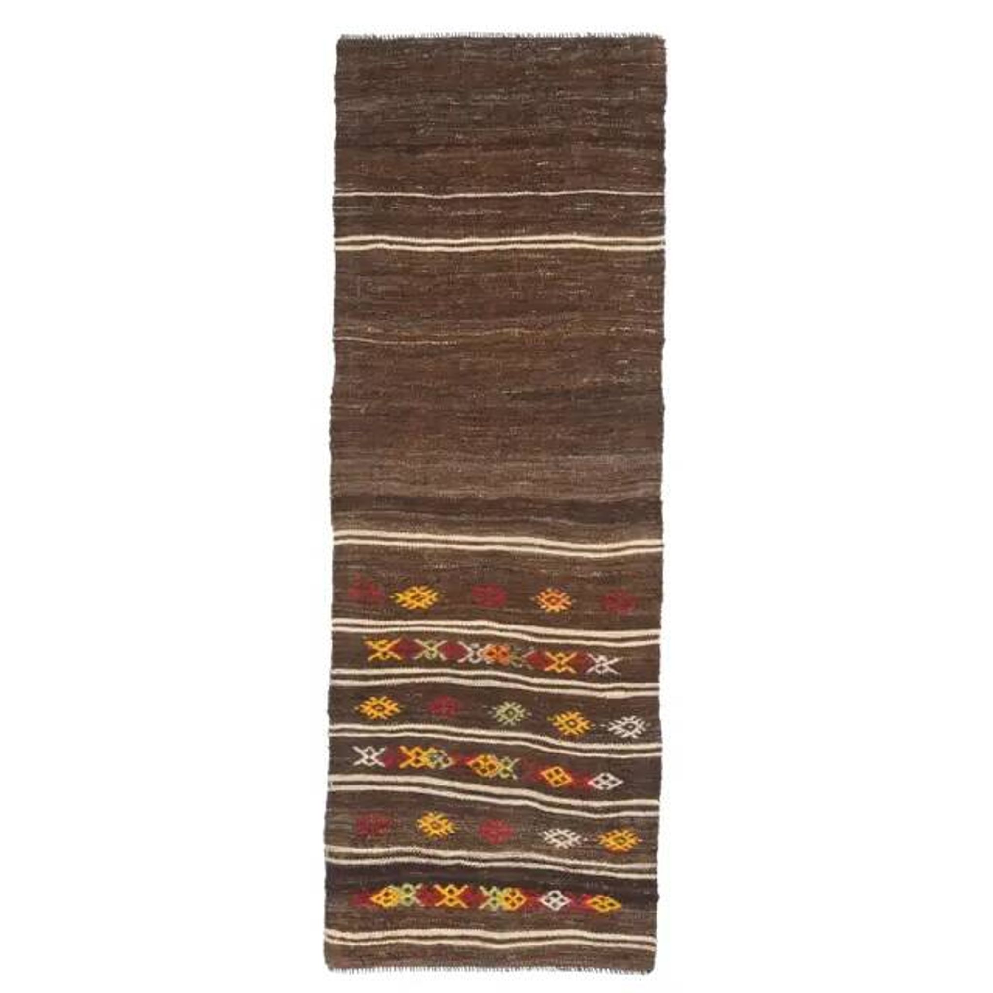 1970s Vintage Turkish Oushak Handmade Wool Cotton Brown Runner Rug 73x207