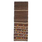 1970s Vintage Turkish Oushak Handmade Wool Cotton Brown Runner Rug 73x207
