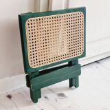 Small folding stool in green wood and cane