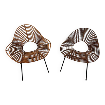 Chaises longues en rotin par Rohé Noordwolde, Pays-Bas 1950-60.
