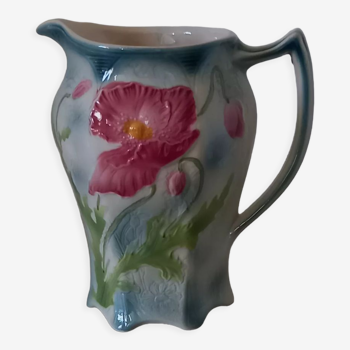 Pichet vase barbotine saint-clément 7330 fleurs de pavot