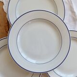 4 vintage flat plates porcelain Pyroblan Sarreguemines - Blue rim