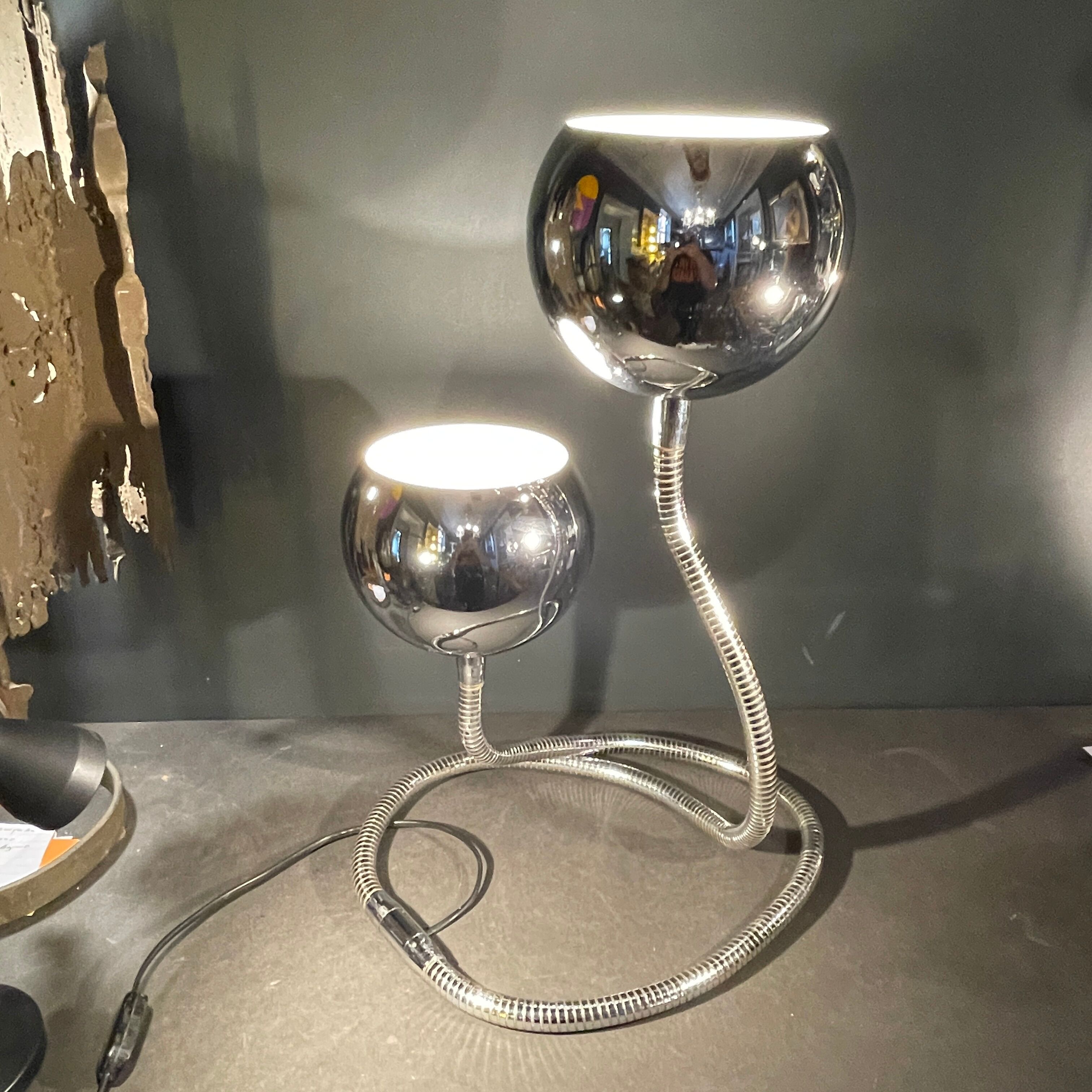 Flexible "snake eye balls" lamp by Goffredo Reggiani, chrome steel 1970s