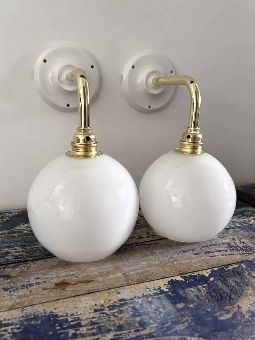 Pair of white opaline sconces