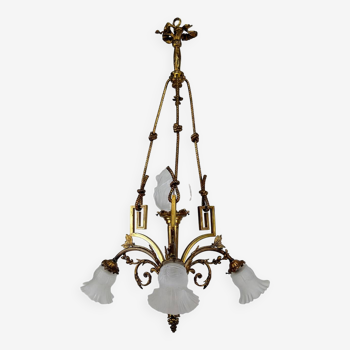 Louis XVI Neoclassical style chandelier in gilded bronze, France, Circa 1900