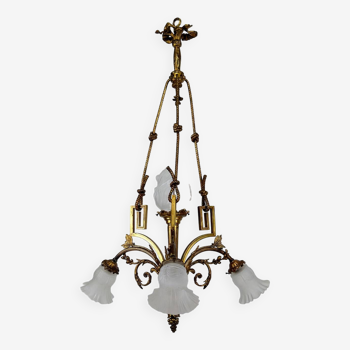 Lustre style Louis XVI Neoclassique en Bronze doré, France, Circa 1900