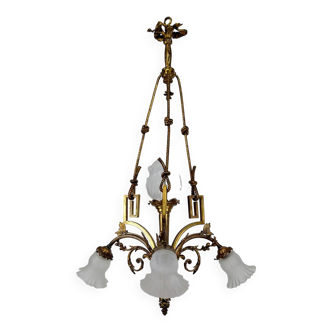 Lustre style Louis XVI Neoclassique en Bronze doré, France, Circa 1900