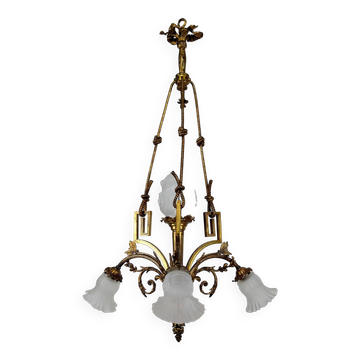 Louis XVI Neoclassical style chandelier in gilded bronze, France, Circa 1900