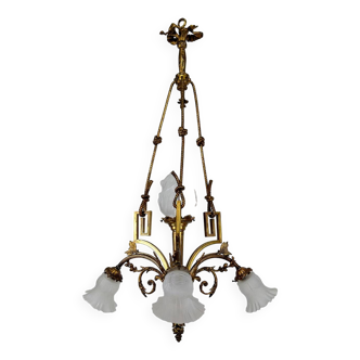 Louis XVI Neoclassical style chandelier in gilded bronze, France, Circa 1900