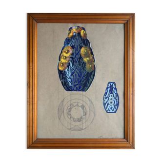 France LAMBERT 1902-1981. Gouache. Art Deco vase design, circa 1925.