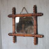 Wooden bamboo imitation mirror, antique mirror, hanging mirror.