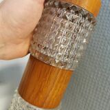 Swedish table lamps made of teak wood and hard pressed crystal glass.