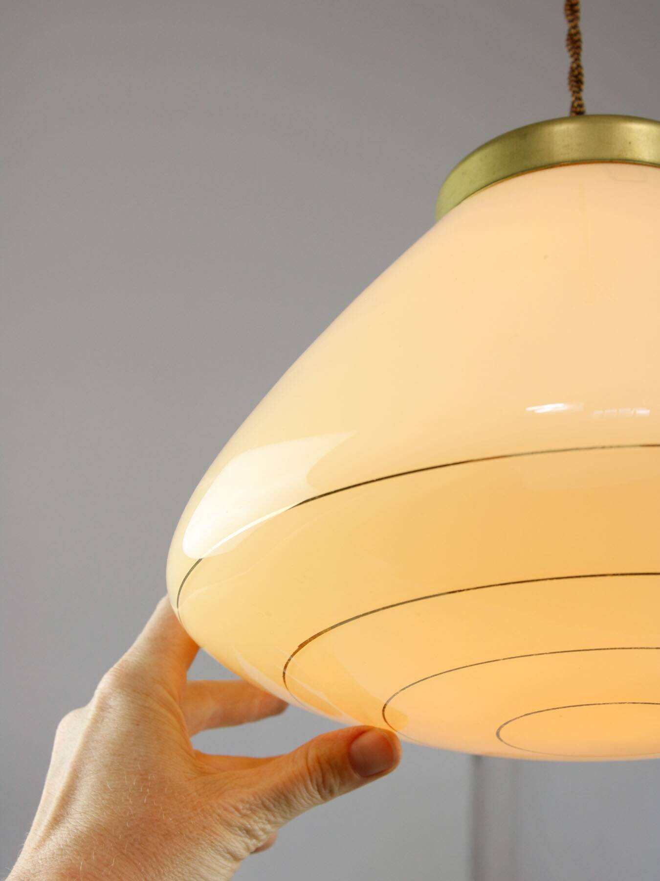 Mid-Century Modern Italian Yellow Glass and Brass Pendant Lamp, 1960s