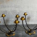 Pair of wrought iron candle holders four arms 50s