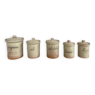 Série de 5 pots/bocaux de cuisine d’antan
