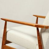 White curly armchair Scandinavian design by H. Lis 1970