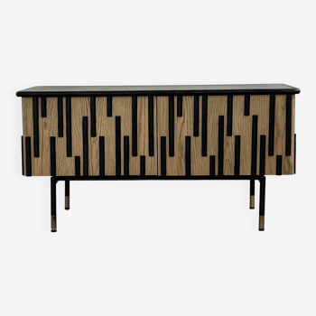 Tv unit / Low sideboard in natural wood and blackened wood