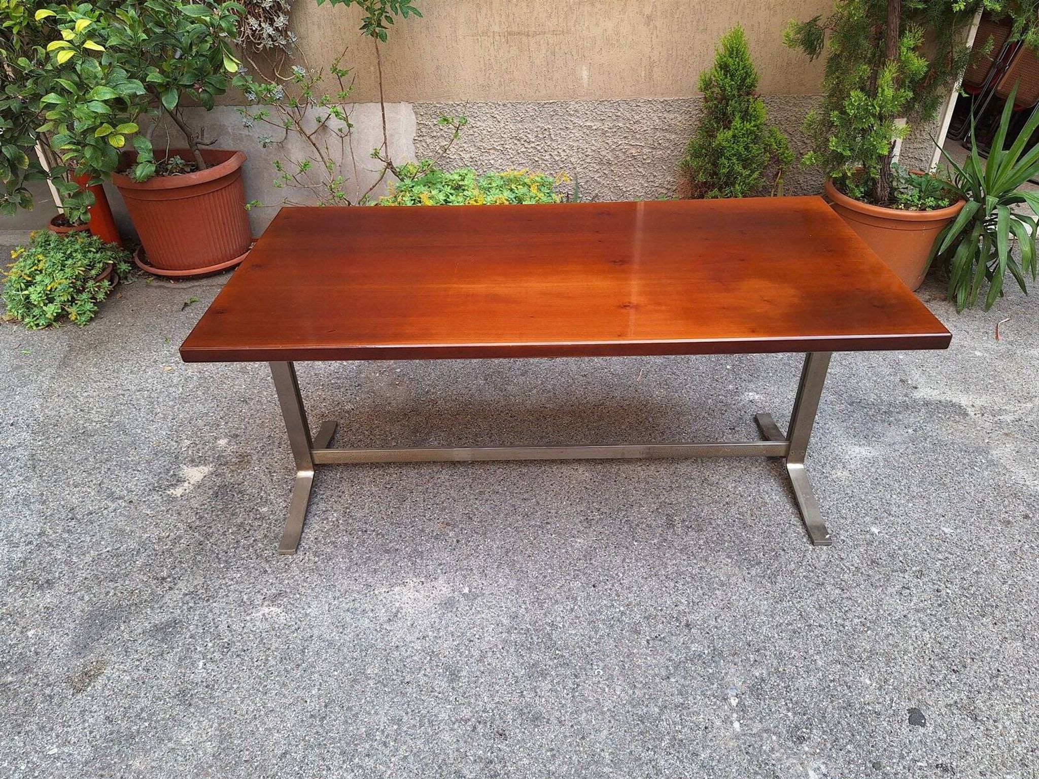 Vintage Desk Table in Wood and Chromed Metal by Gianno Moscatelli for Formanova, 1960s