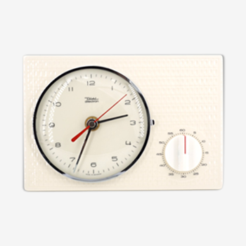 60s beige ceramic wall clock with Diehl brand built-in timer
